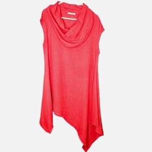 bryn Walker Red Sleeveless Asymmetrical Hem Lagenlook Cow Neck Top S